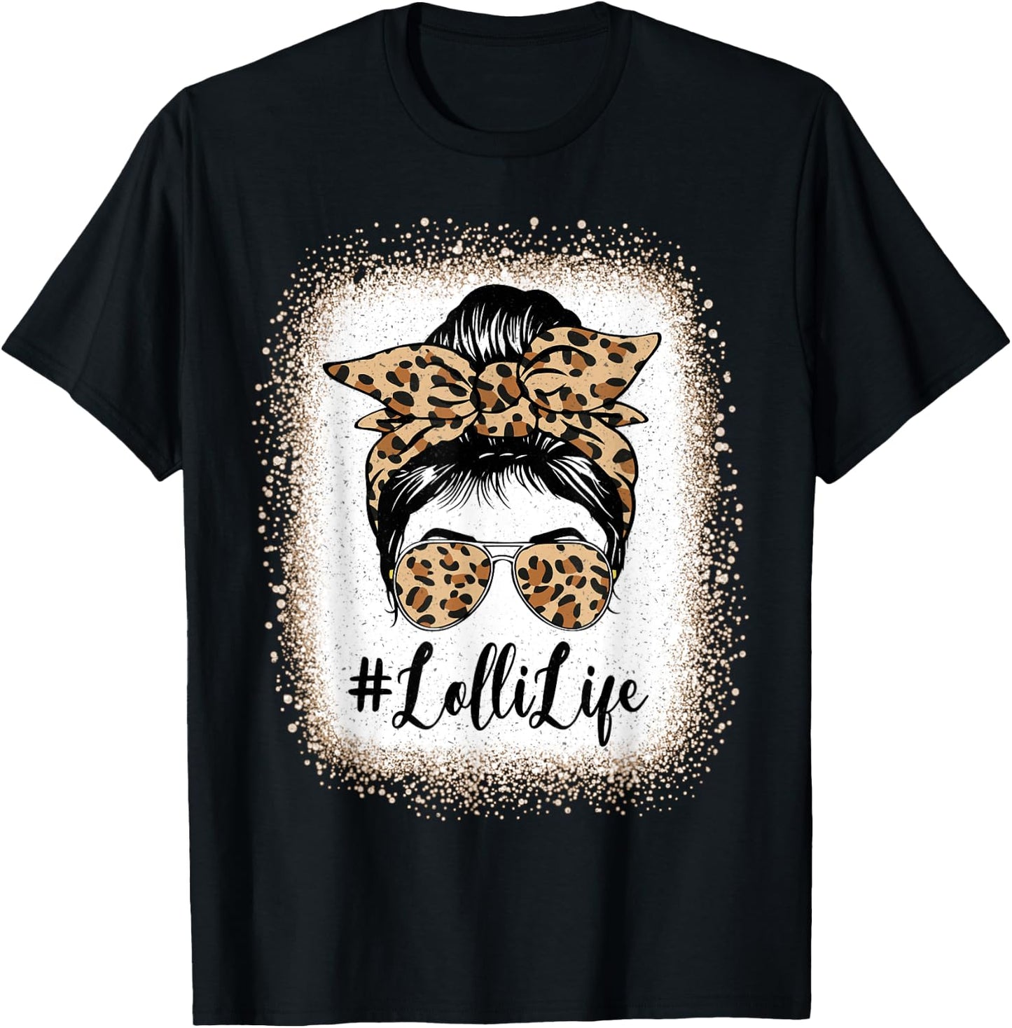 Lolli Life Bleached Leopard Messy Bun Mother's day T-Shirt - T-Shirt | Black