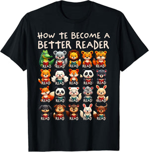 Reading Teacher How To Become a Better Reader Animals T-Shirt - T-Shirt | Black