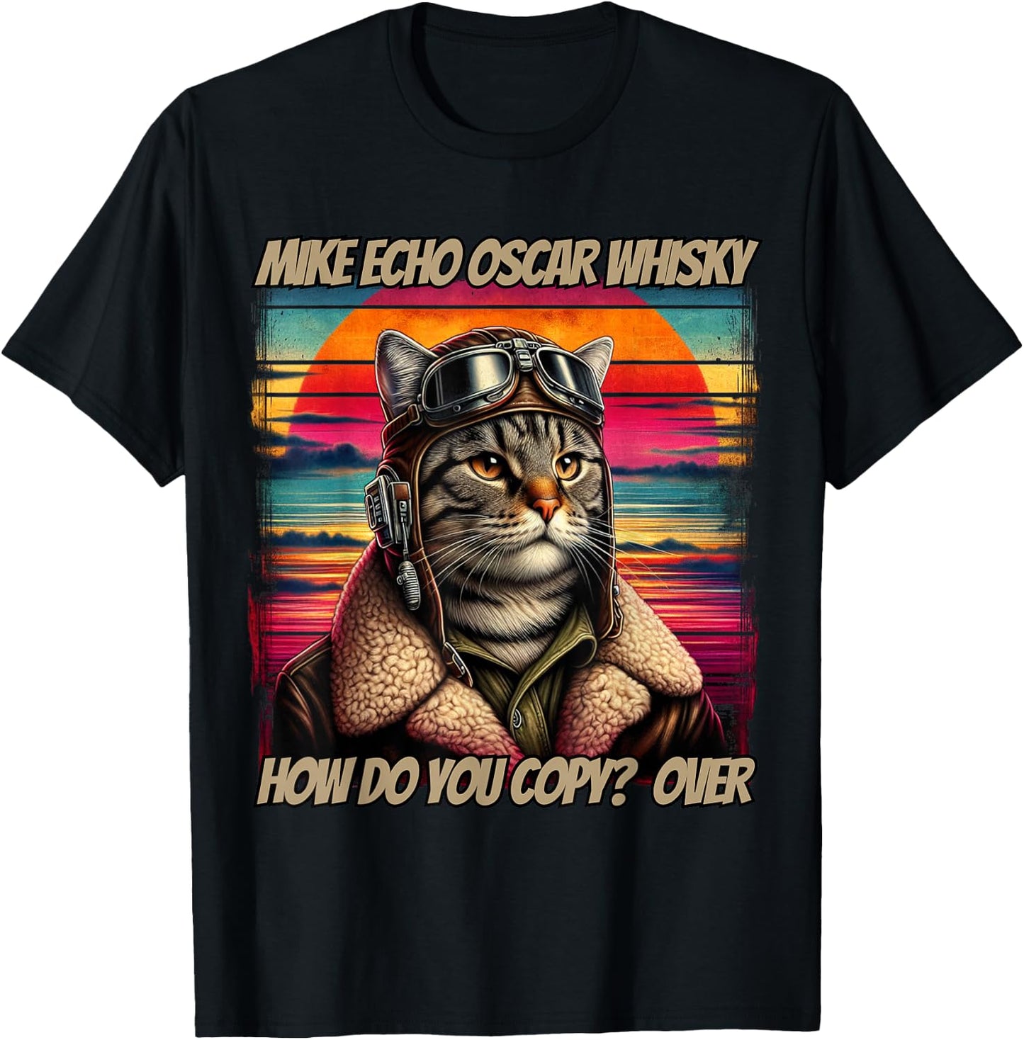 Retro Cat Pilot Mike Echo Oscar Whisky M.E.O.W Women T-Shirt - T-Shirt | Black
