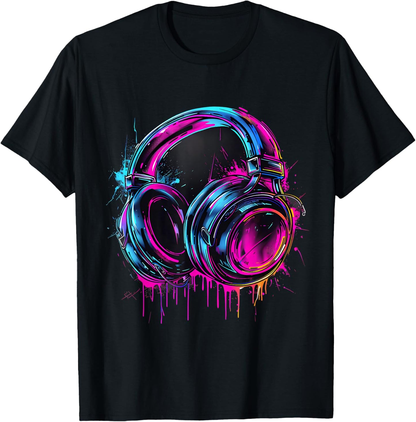 Headphones Music DJ Music Headphones Music Lover Splash EDM T-Shirt - T-Shirt | Black