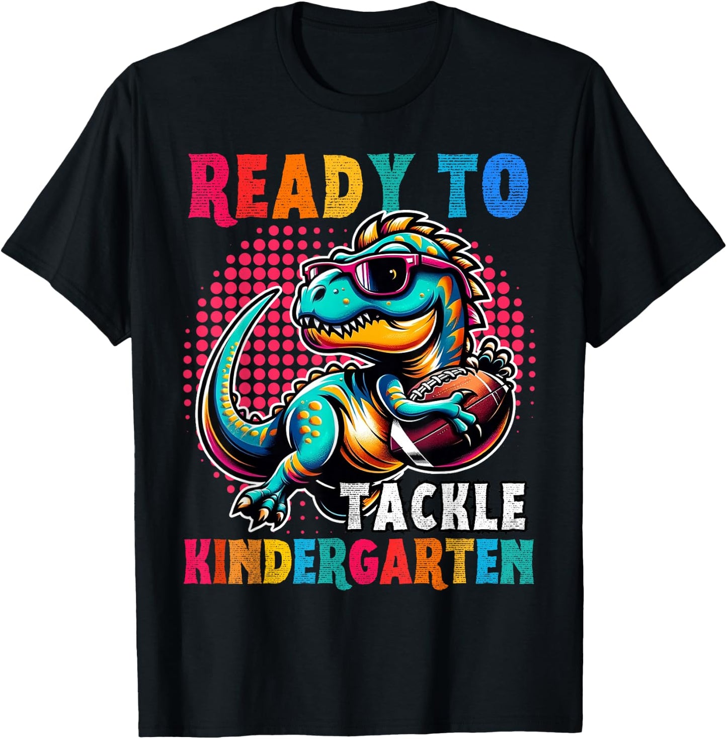 Hello back to School Kindergarten Boys Football Dinosaur T-Shirt - T-Shirt | Black