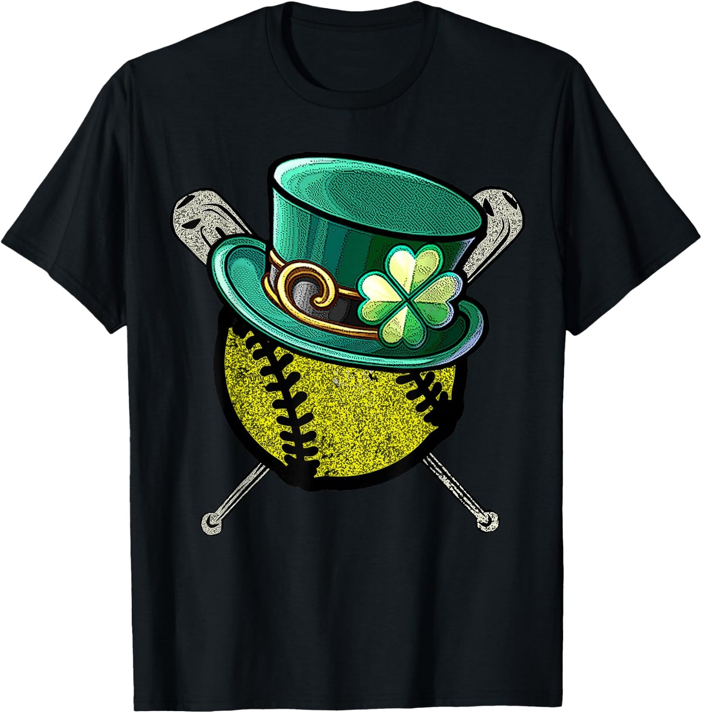 Softball Baseball Leprechaun Hat Shamrock St.Patrick's Day T-Shirt - T-Shirt | Black