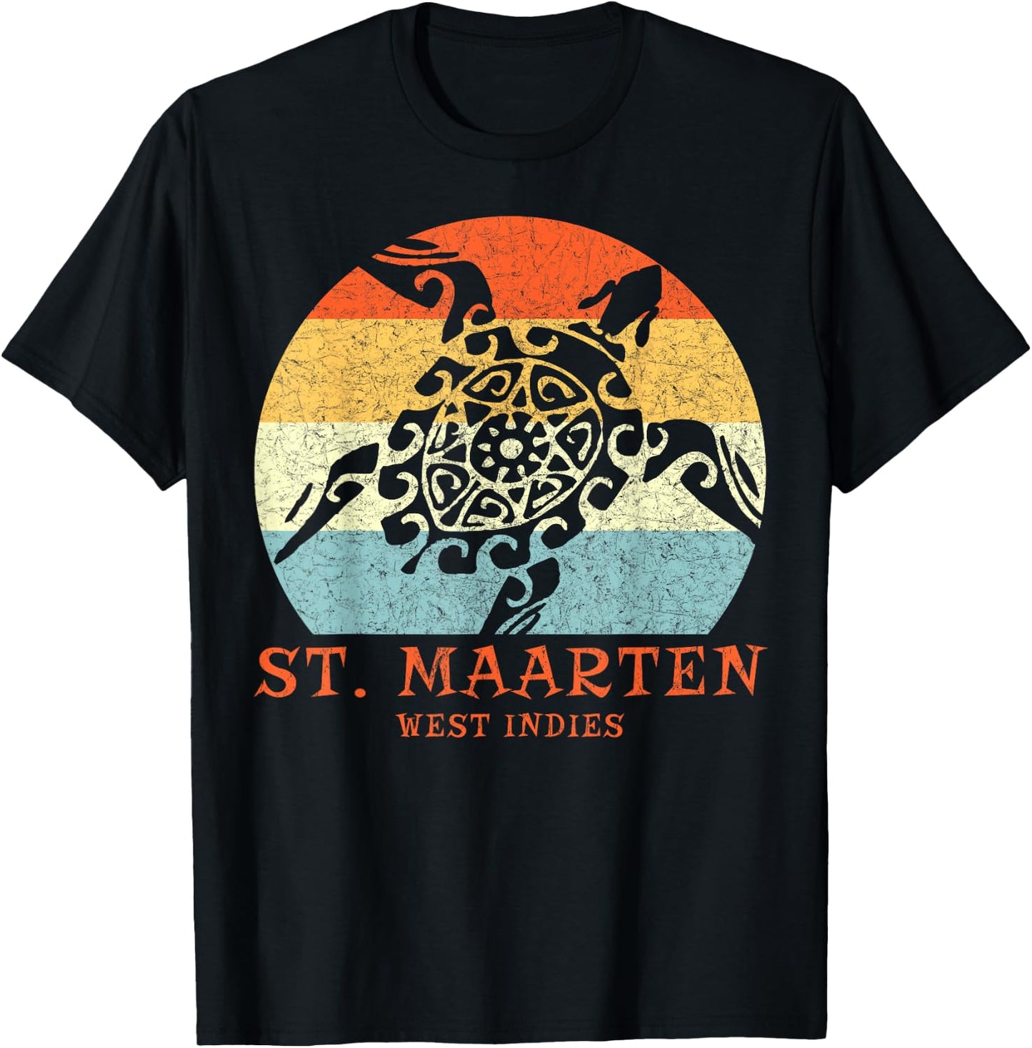 St. Martin, West Indies Vintage Retro Tribal Turtle Vacation T-Shirt - T-Shirt | Black
