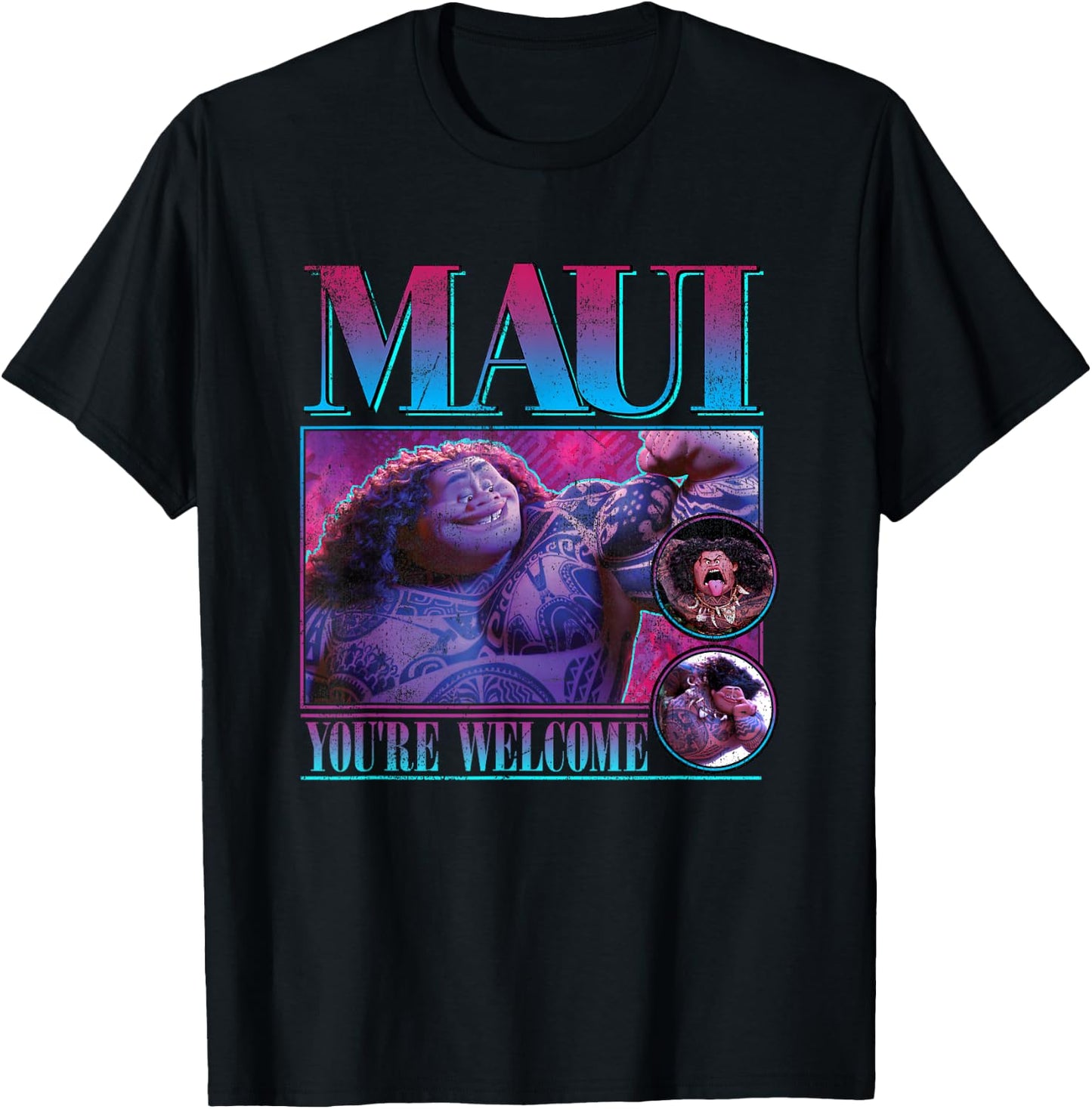 Disney Moana Maui You're Welcome Vintage Portrait Frame T-Shirt - T-Shirt | Black