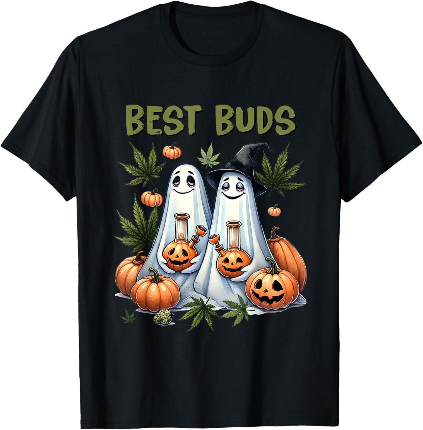 Marijuana Best Buds Ghost 420 Weed Cannabis Funny Halloween T-Shirt - T-Shirt | Black