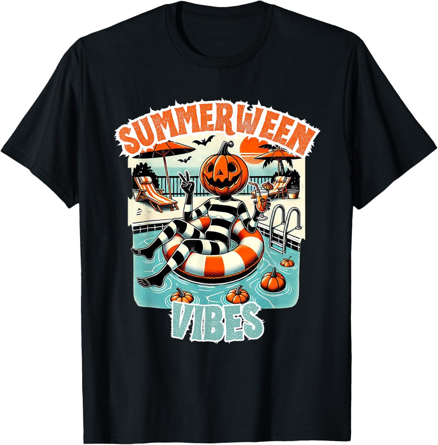 Summerween Vibes Halloween in Summer Design T-Shirt - T-Shirt | Black