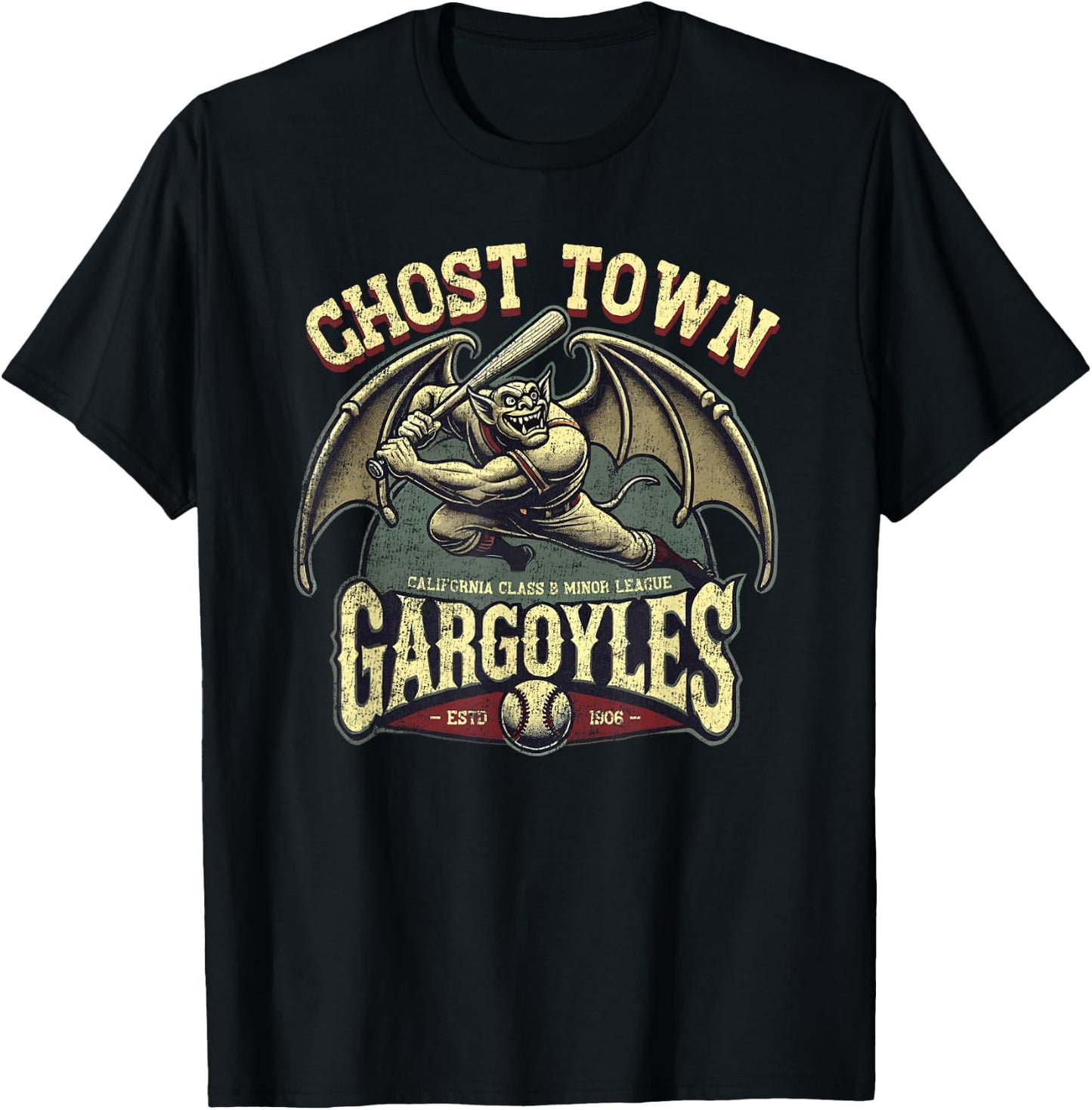 Halloween Ghost Town Gargoyles Minor League Baseball T-Shirt - T-Shirt | Black