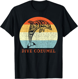 Dive Cozumel Vintage Retro Tribal Dolphin Vacation T-Shirt - T-Shirt | Black