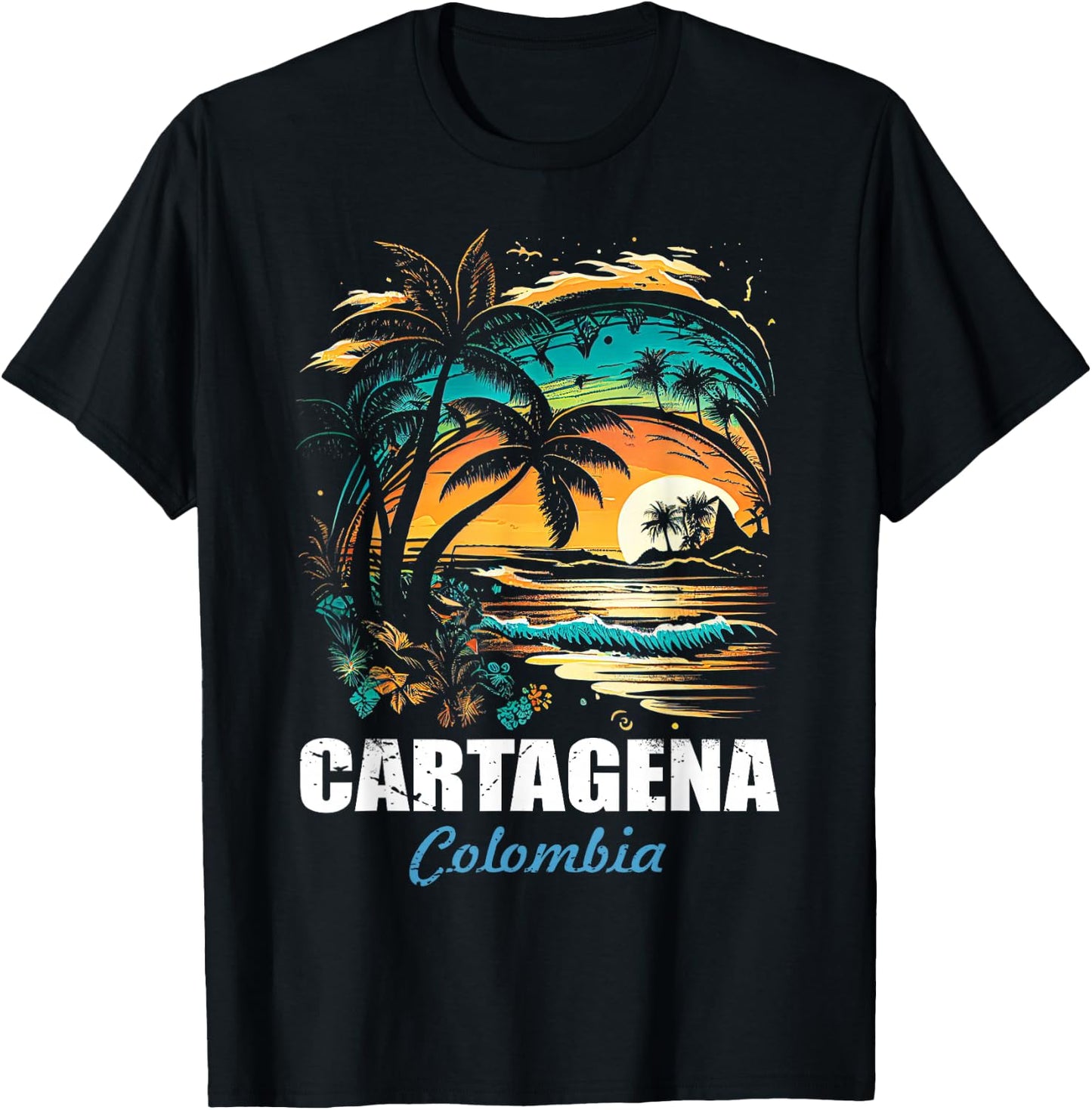 Retro Cartagena Colombia Sunset Vintage Vacation Souvenir T-Shirt - T-Shirt | Black