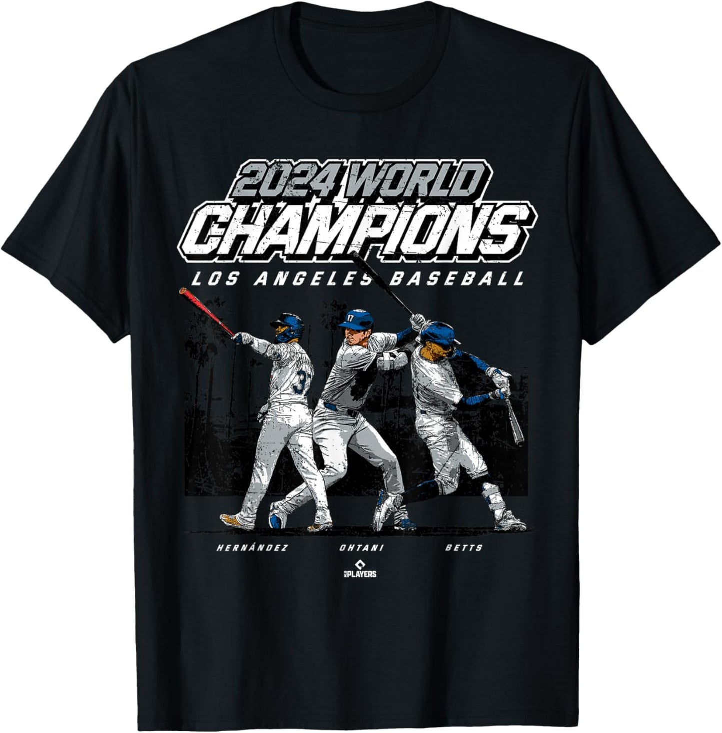 2024 Los Angeles World Champions Ohtani, Betts & Hernández T-Shirt - T-Shirt | Black