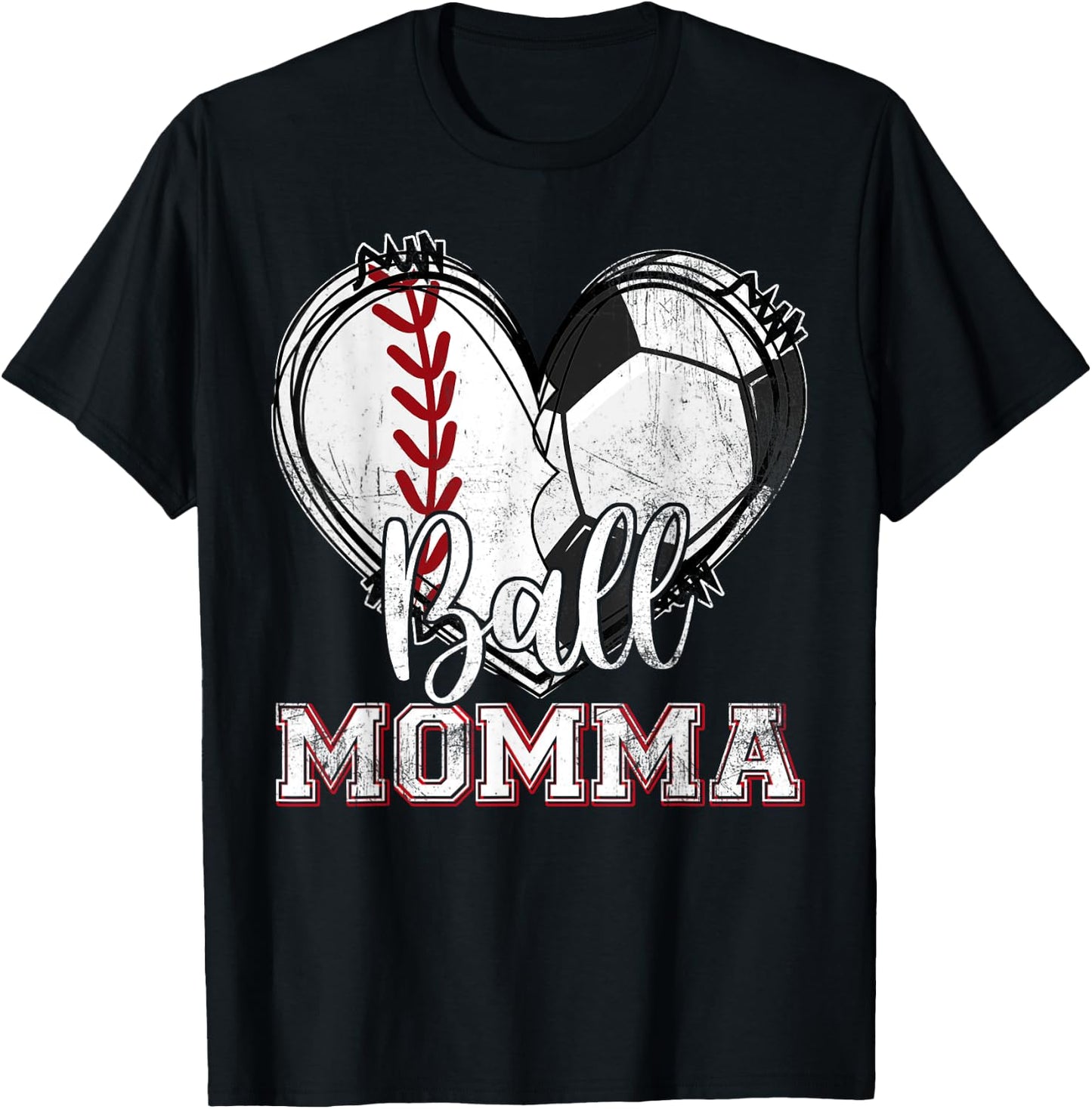 Ball Momma Baseball Soccer Heart Mom Of Both Mothers Day T-Shirt - T-Shirt | Black