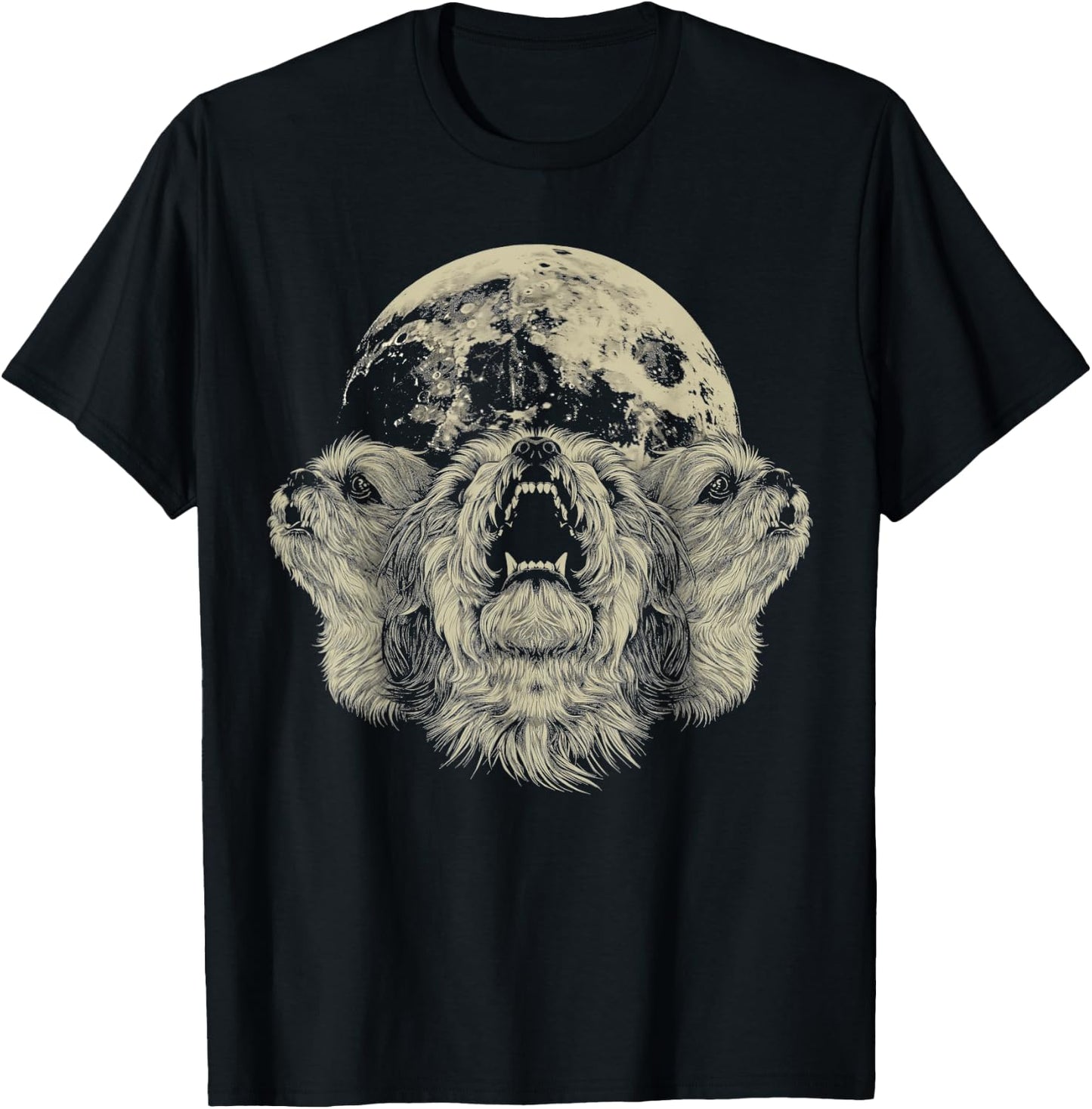 Shih Tzu Dog Howling Moon T-Shirt - T-Shirt | Black