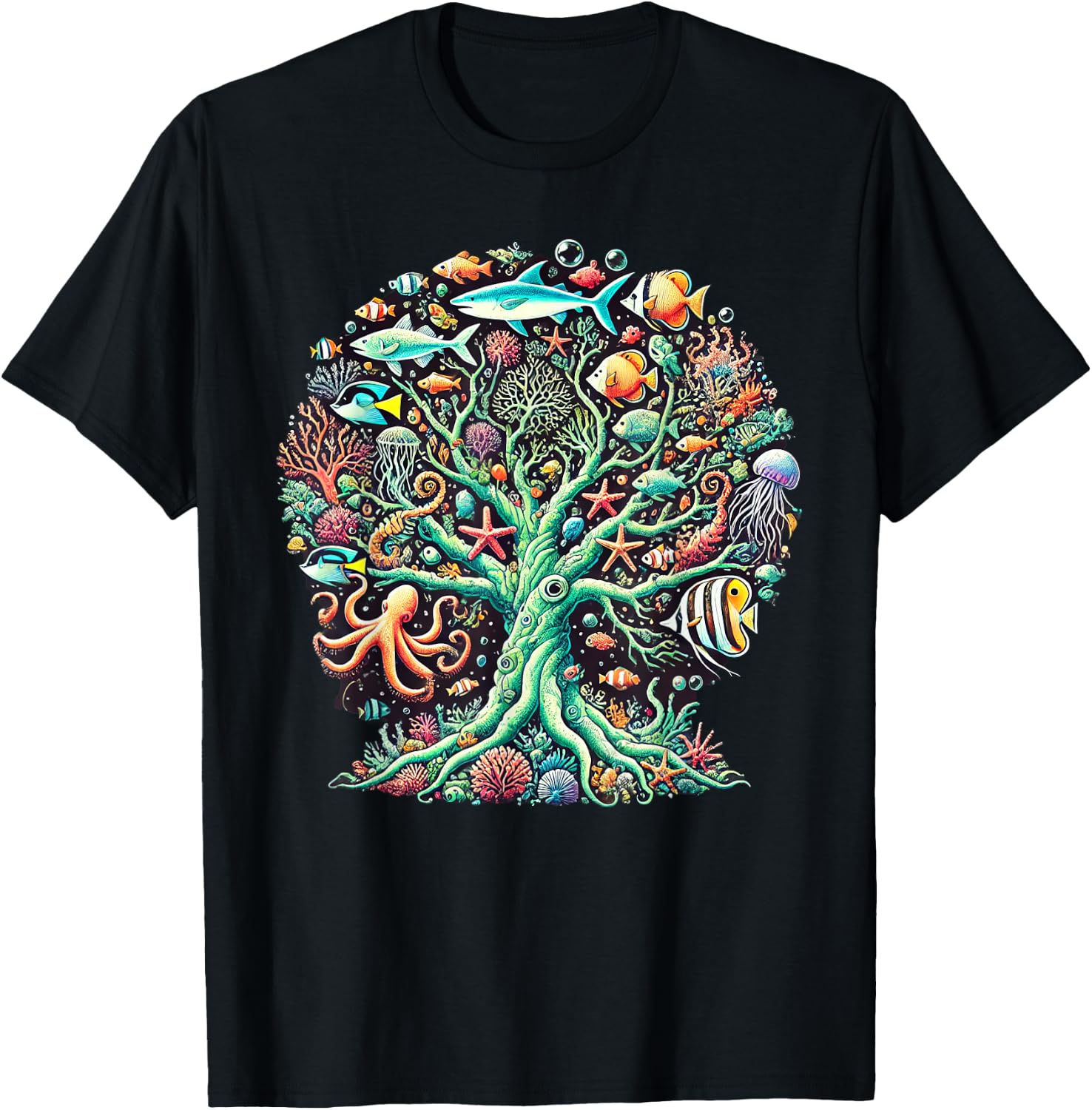 Marine Life Coral Reef Tree Ocean Nature T-Shirt - T-Shirt | Black