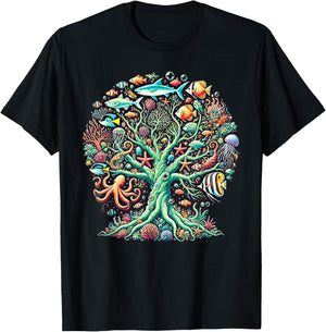 Marine Life Coral Reef Tree Ocean Nature T-Shirt - T-Shirt | Black