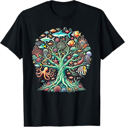 Marine Life Coral Reef Tree Ocean Nature T-Shirt - T-Shirt | Black
