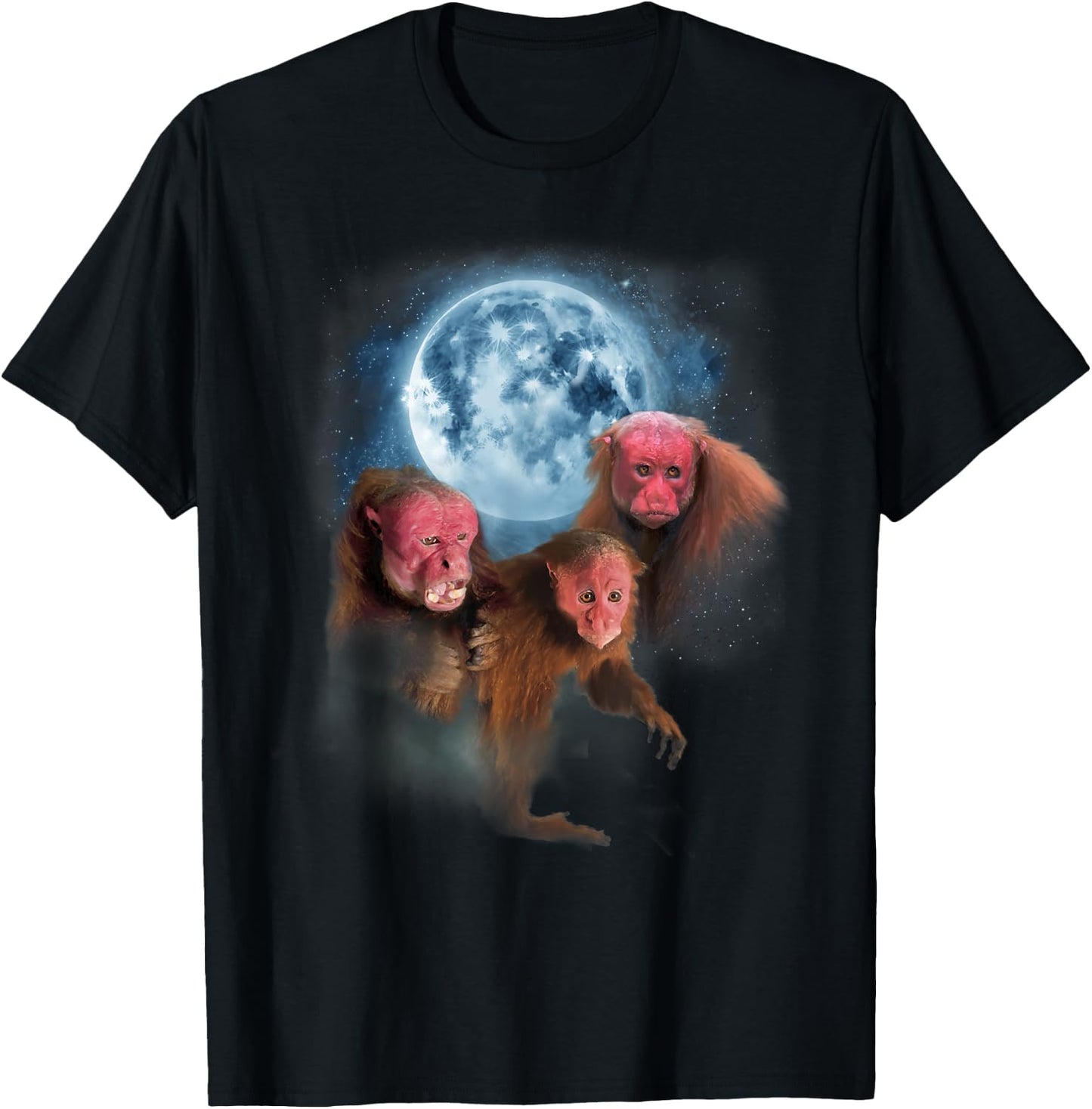 Bald Uakari Shirt - Funny Monkey Howling at the Moon T-Shirt - T-Shirt | Black
