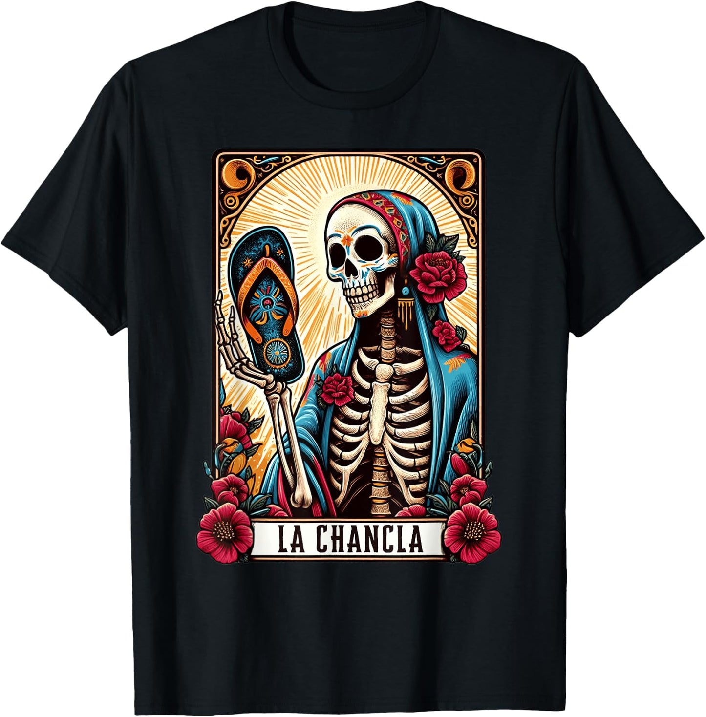 La Chancla Flip Flop Card Funny Mexican Mom Tarot Card T-Shirt - T-Shirt | Black
