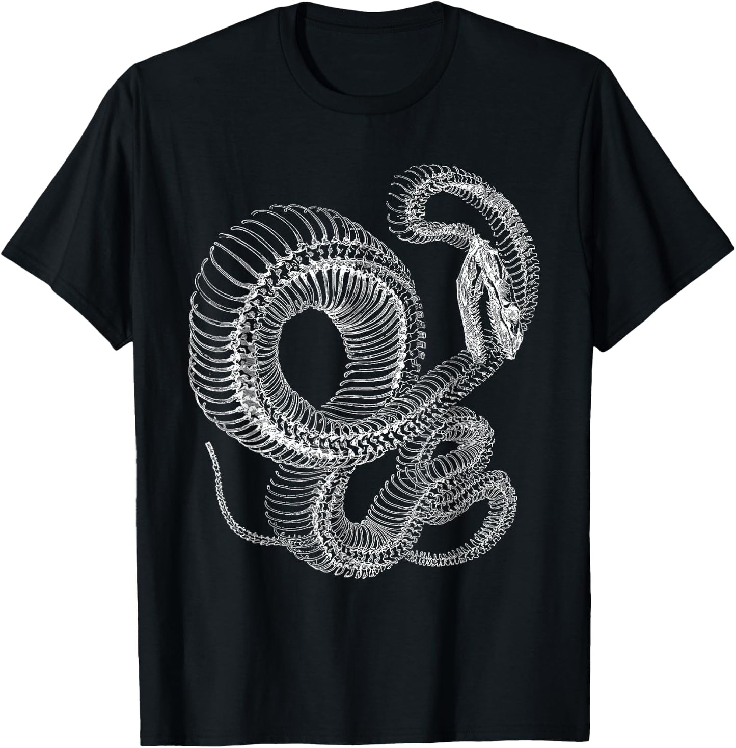 Snake Skeleton - Reptile Animal Boa Illustration T-Shirt - T-Shirt | Black