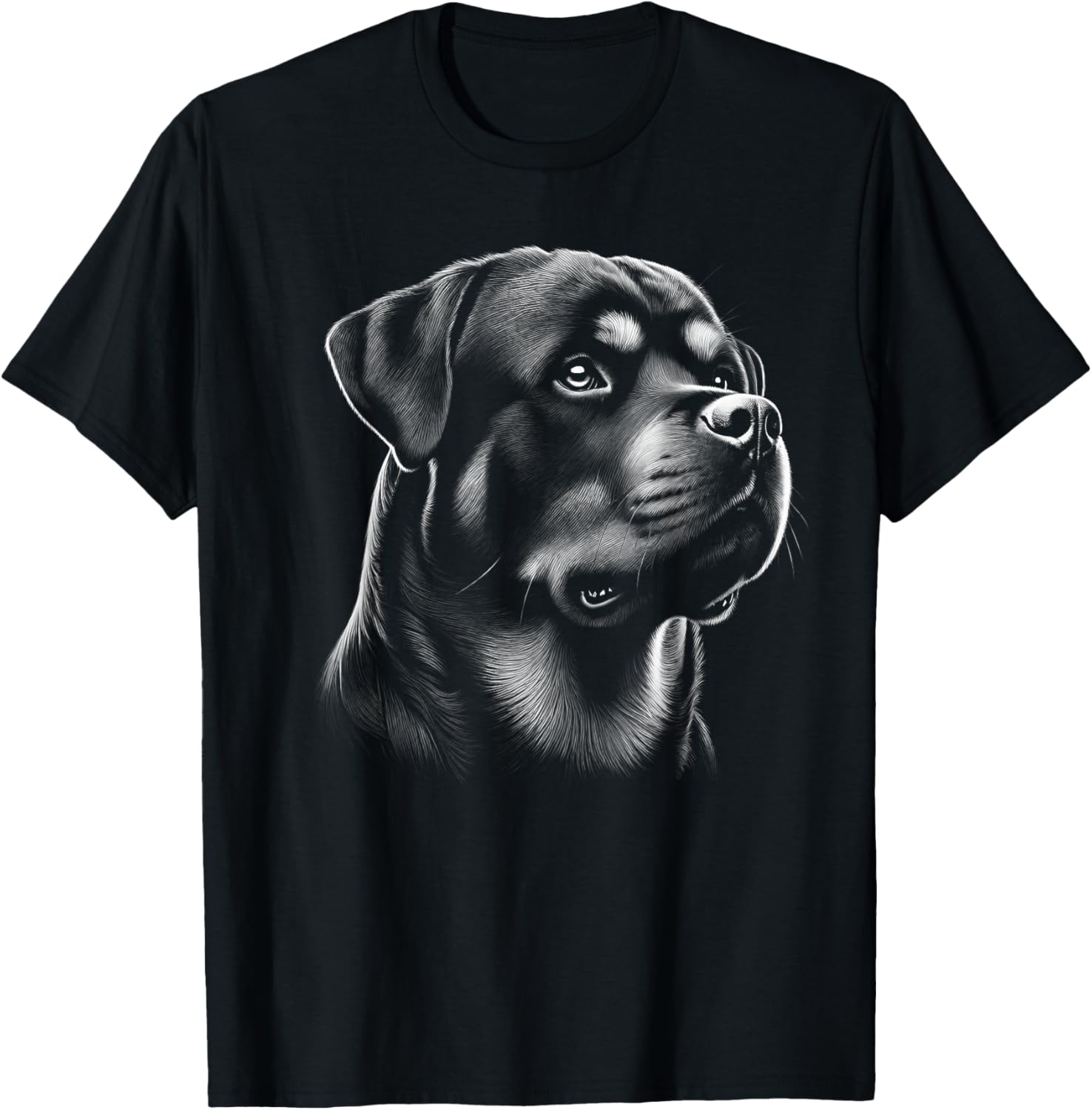 Proud Rottweiler Head in Realistic Drawing Style T-Shirt - T-Shirt | Black