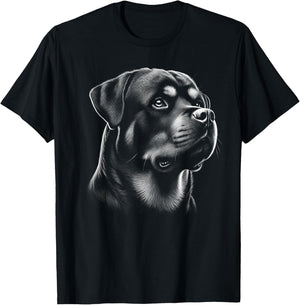 Proud Rottweiler Head in Realistic Drawing Style T-Shirt - T-Shirt | Black