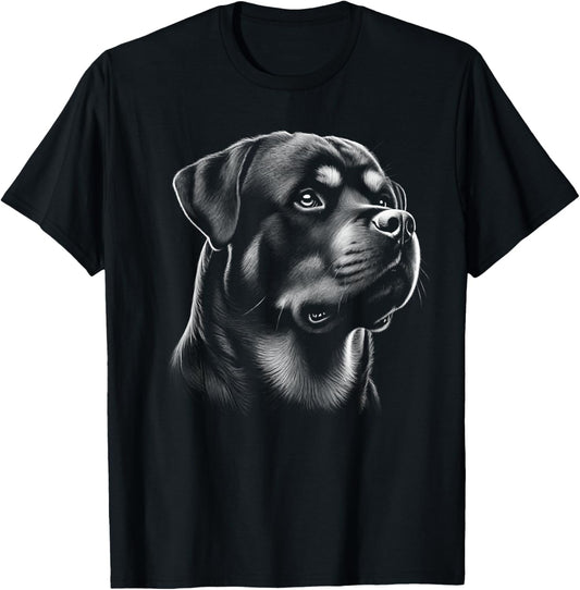 Proud Rottweiler Head in Realistic Drawing Style T-Shirt - T-Shirt | Black