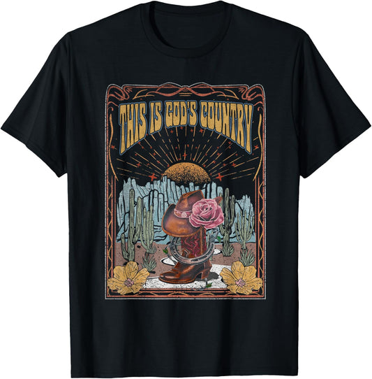 This Is God's Music Country Funny Cowboy Boots Rodeo Flowers T-Shirt - T-Shirt | Black