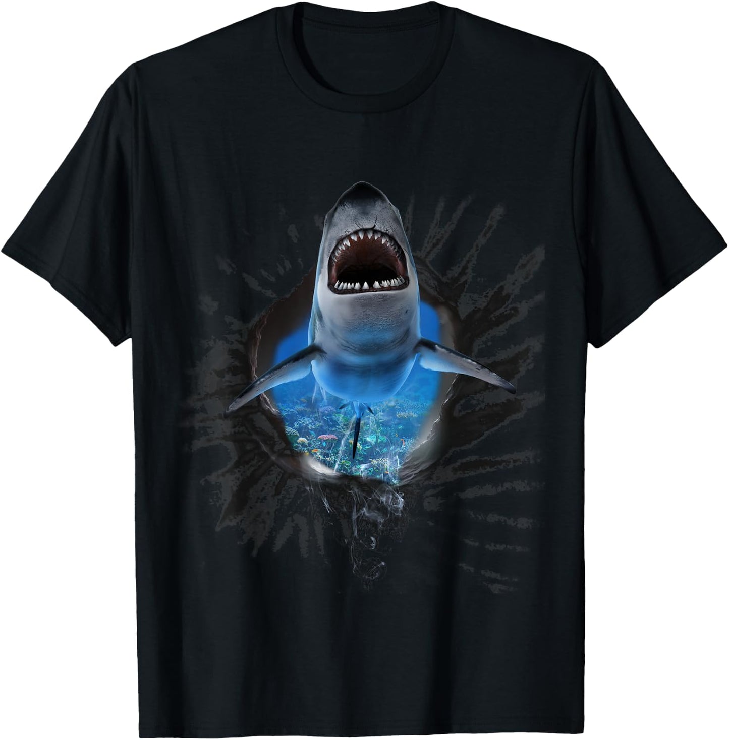 Shark Breaking Wall, Sharks Face Breakthrough T-Shirt - T-Shirt | Black