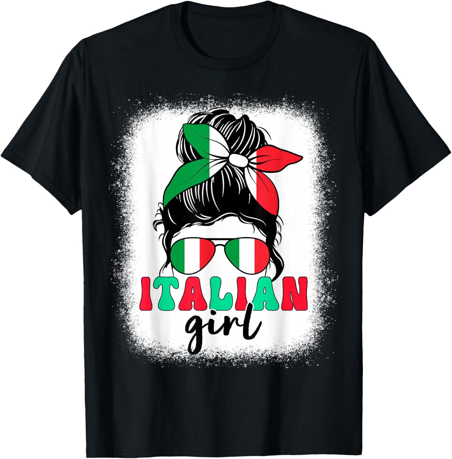 Italian Girl Messy Bun Italy Flag Patriotic Women Kids T-Shirt - T-Shirt | Black