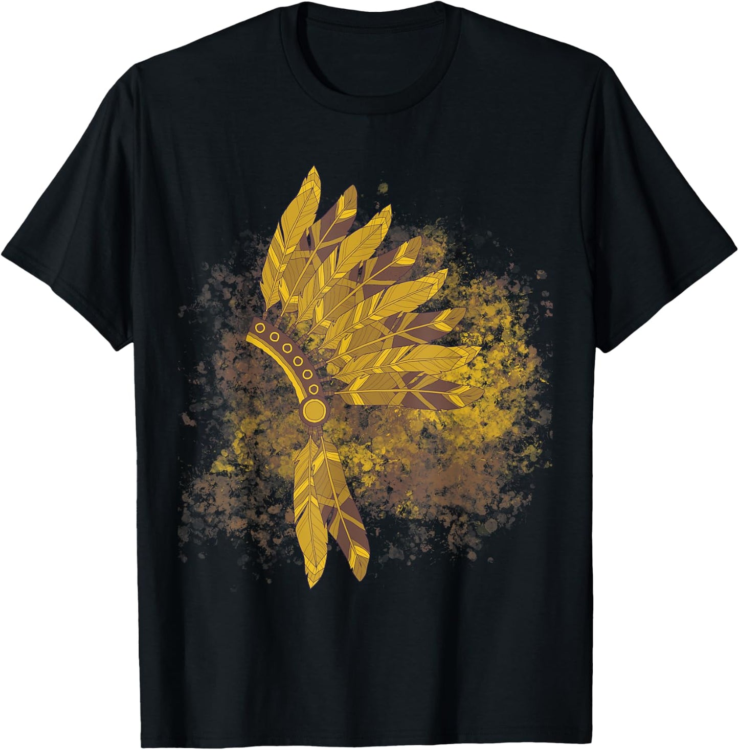 Native American Feather Headdress Indian Chief Tribes Pride T-Shirt - T-Shirt | Black