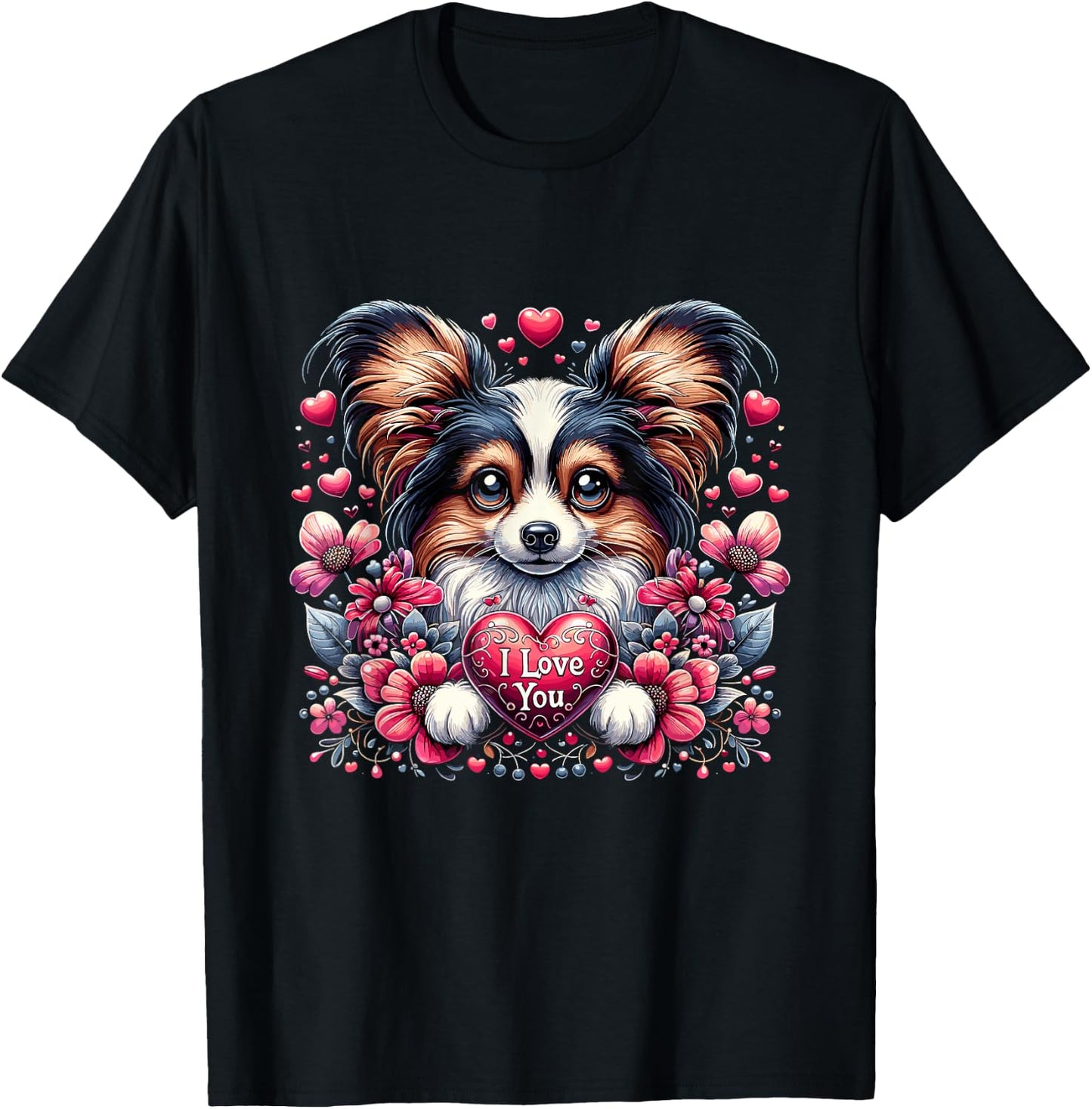 Valentine's Day - adorable Papillon T-Shirt - T-Shirt | Black