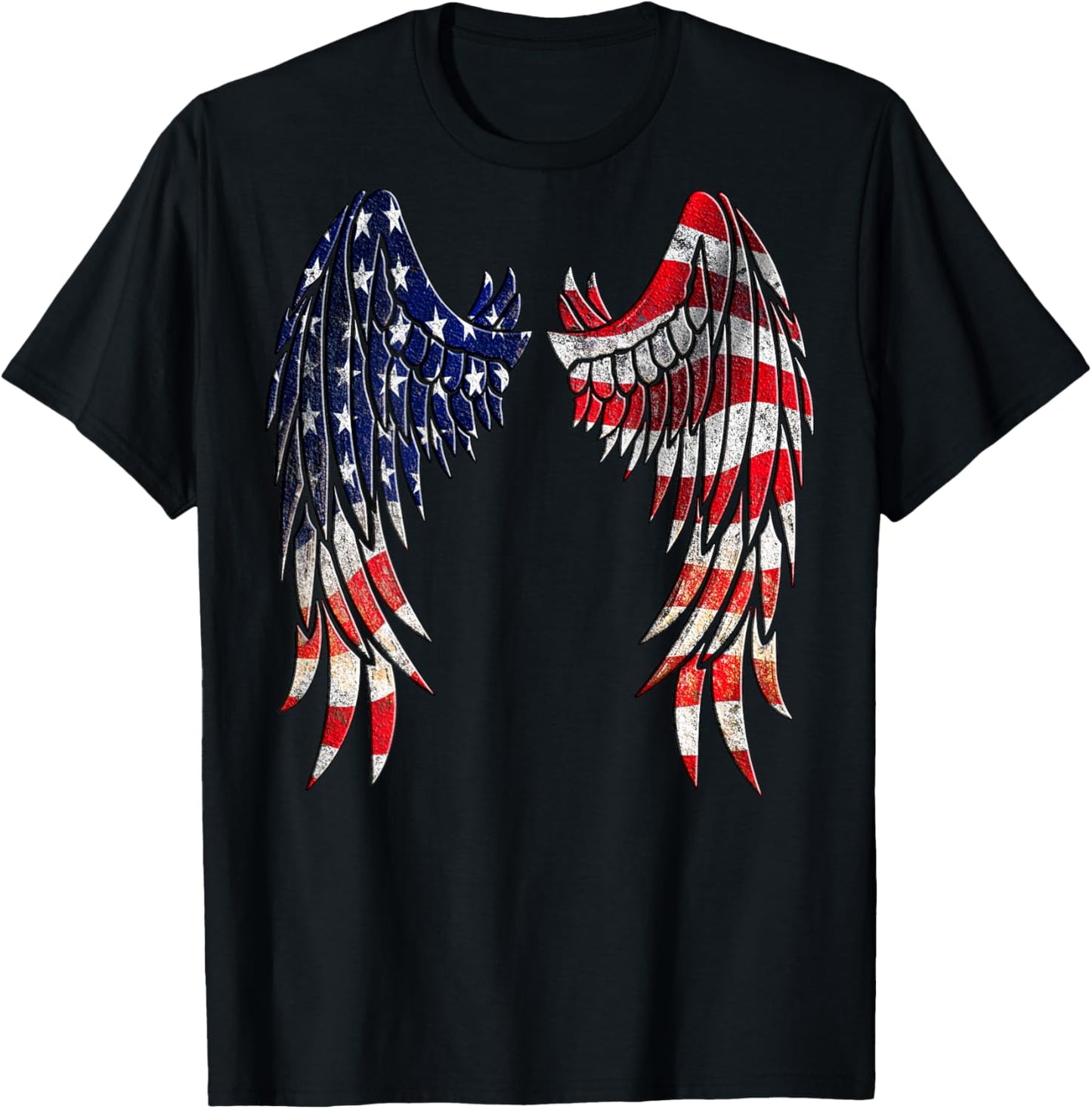Distressed American Flag Angel Wings Shirt Kids Men T-Shirt - T-Shirt | Black