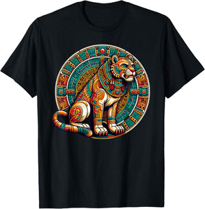 Azteca Lion and Mayan Indigenous Aztec Lions Art T-Shirt - T-Shirt | Black