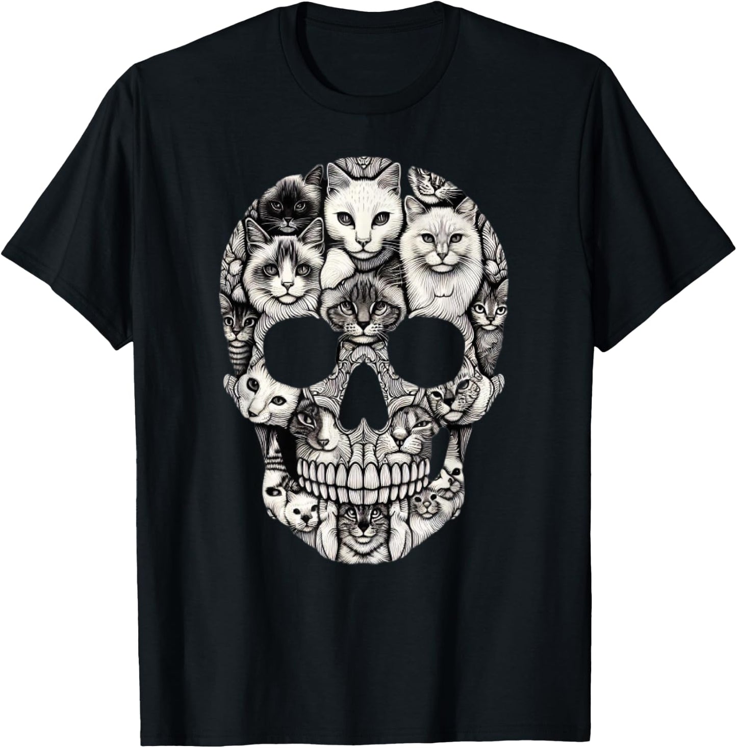 Cat Skull Skeleton Halloween Costume Skull Cat T-Shirt - T-Shirt | Black
