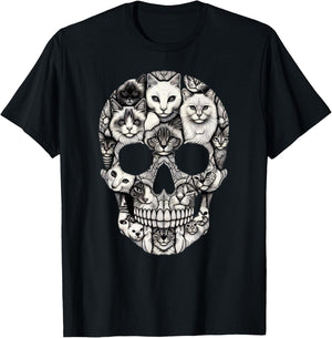 Cat Skull Skeleton Halloween Costume Skull Cat T-Shirt - T-Shirt | Black
