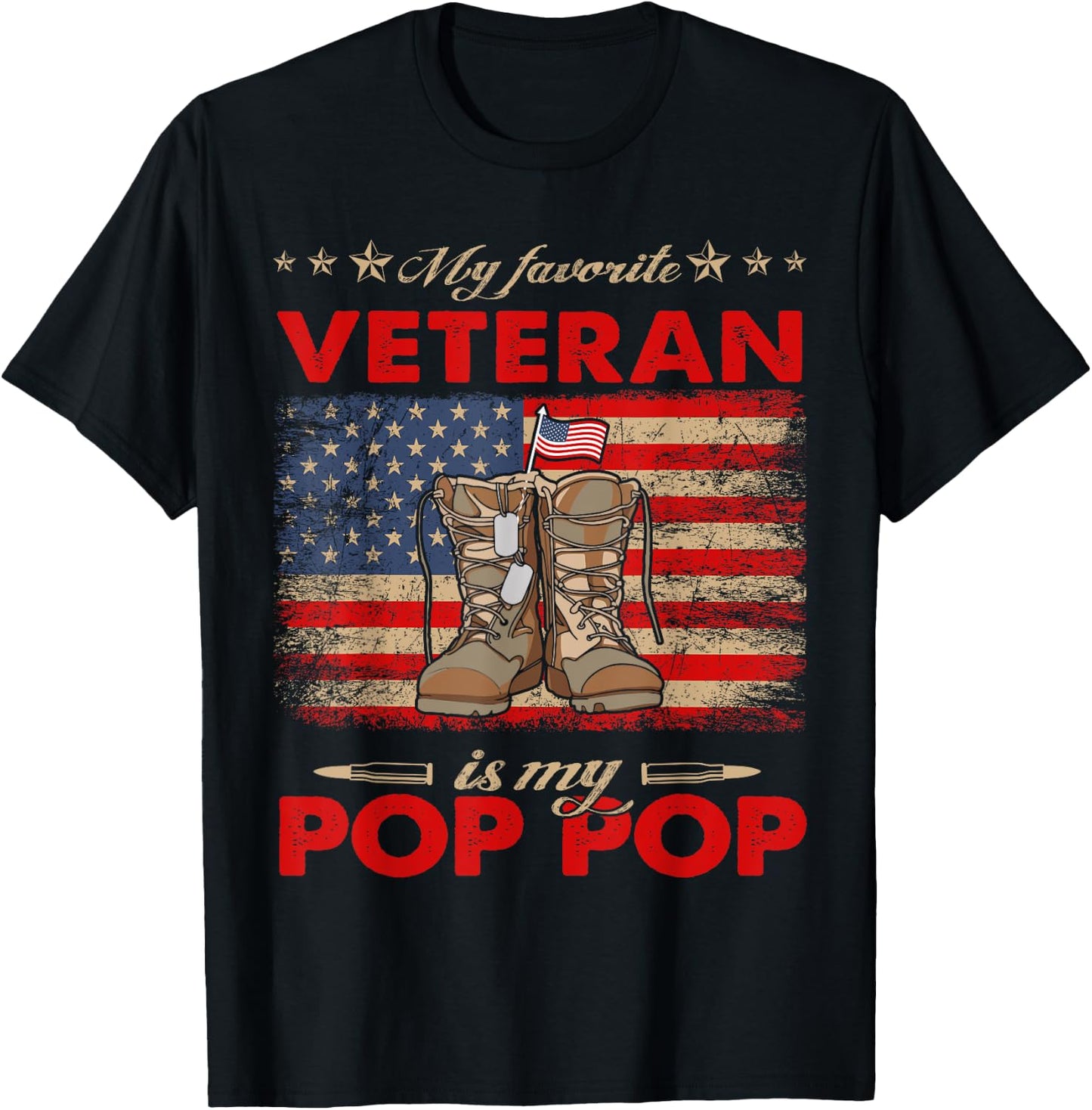 My Pop Pop Is My Favorite Veteran US Flag Veterans Day T-Shirt - T-Shirt | Black