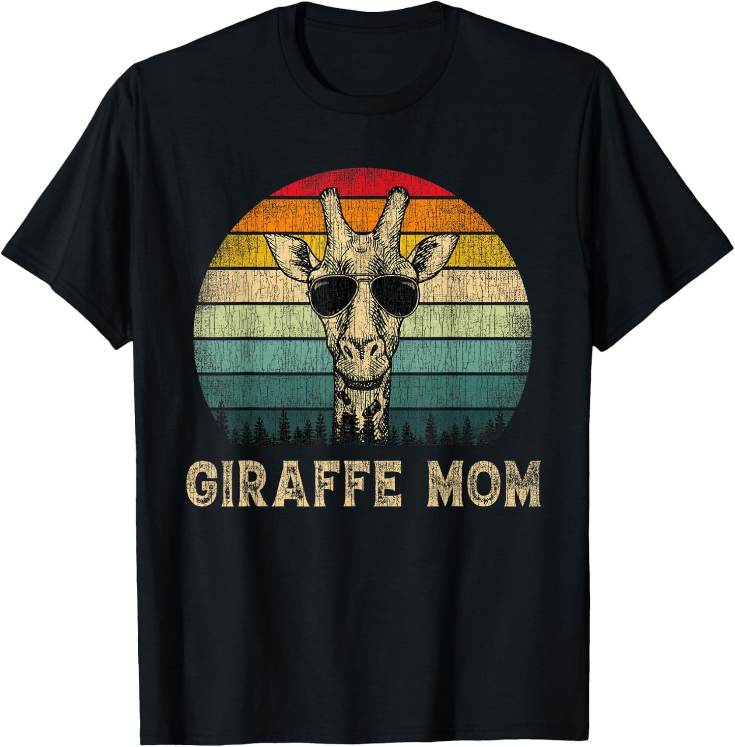 Vintage Giraffe Mom Giraffe Lovers Mommy Mother's Day T-Shirt - T-Shirt | Black
