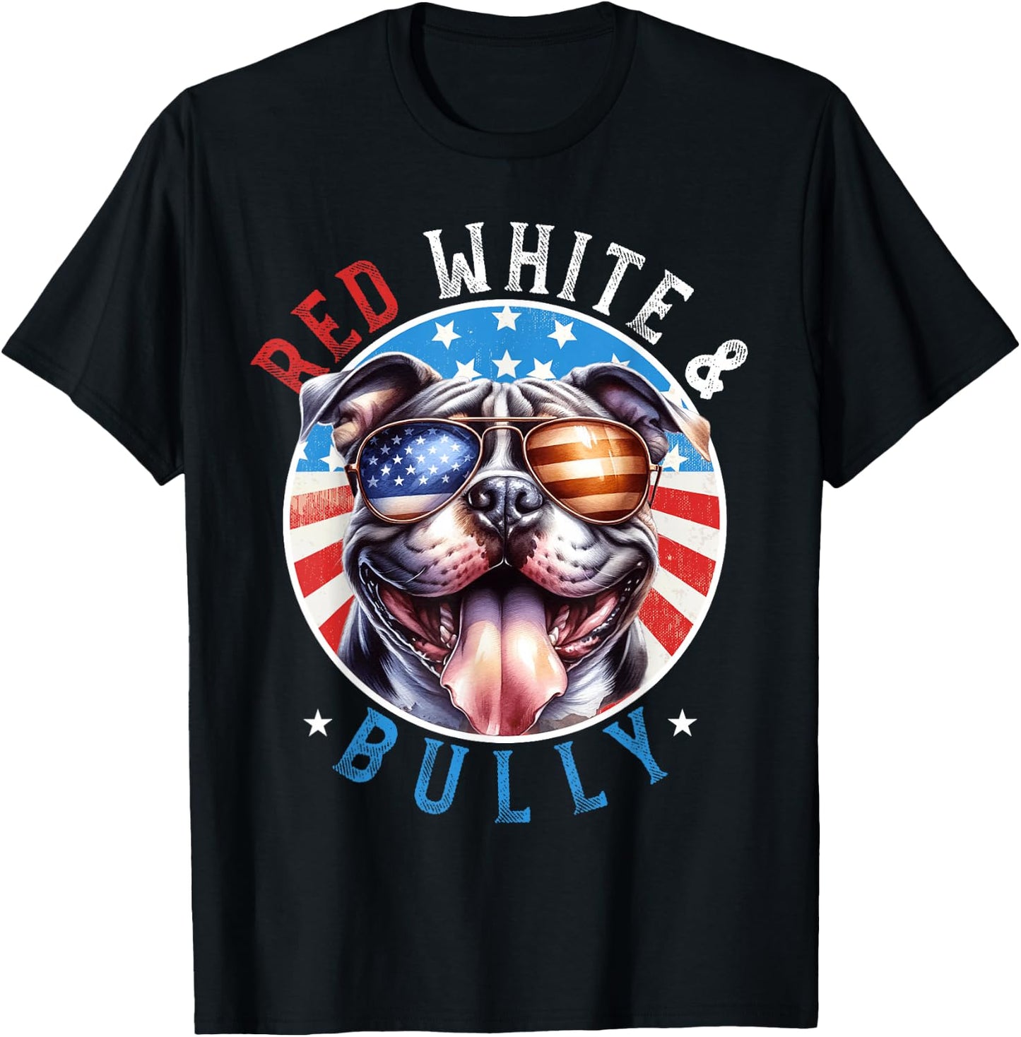 American Bully Dog 4th of July Red White and Bully Lovers T-Shirt - T-Shirt | Black