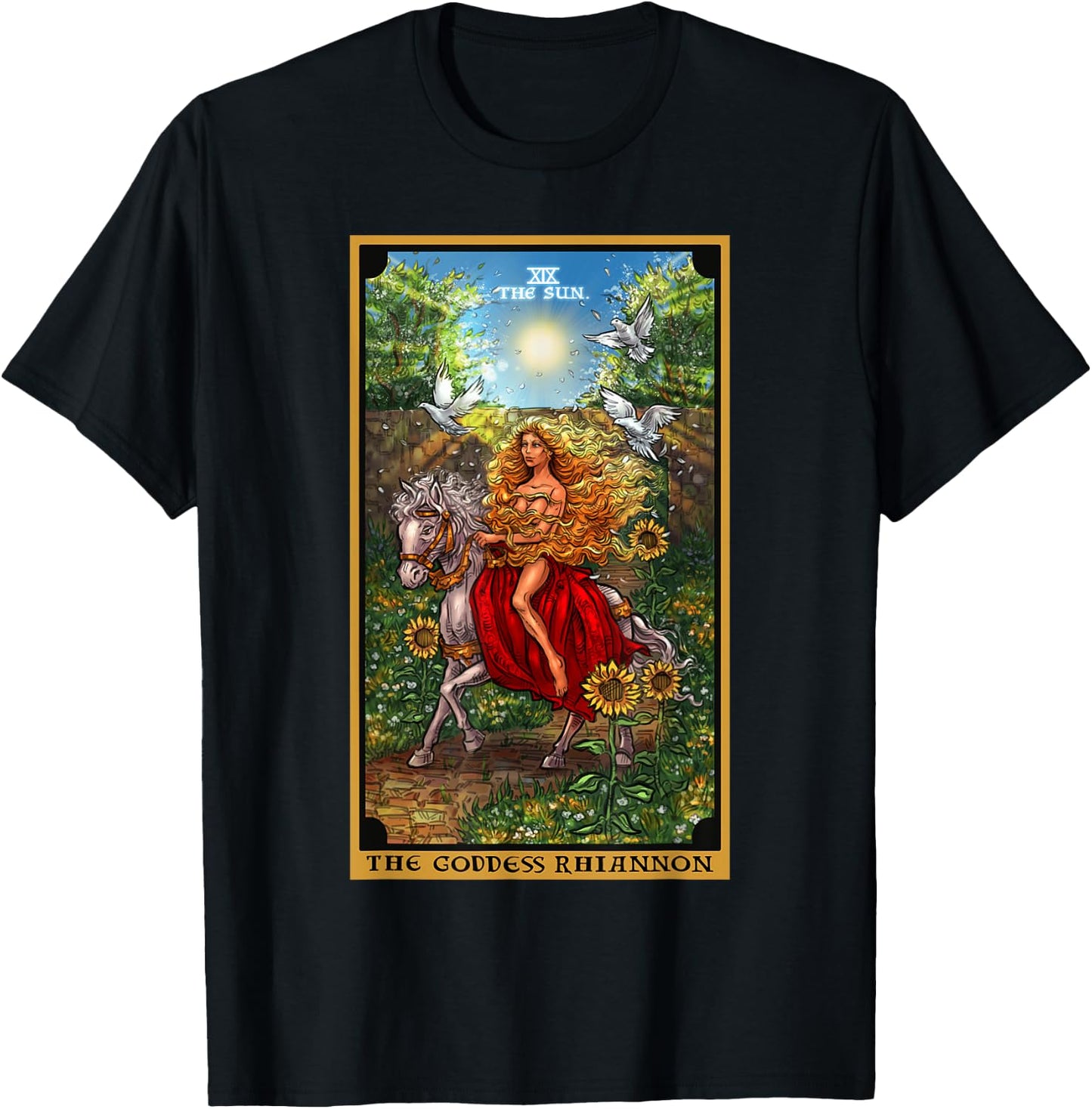 The Goddess Rhiannon The Sun Tarot Card Celtic Pagan Witch T-Shirt - T-Shirt | Black