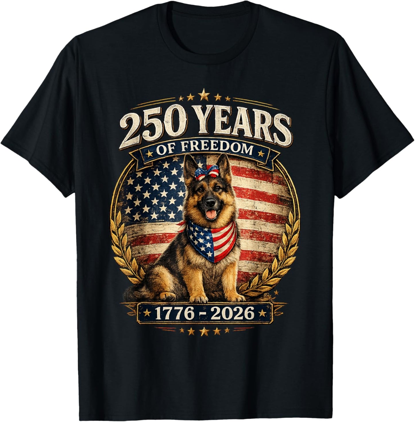 250 Years America Anniversary German Shepherd T-Shirt - T-Shirt | Black