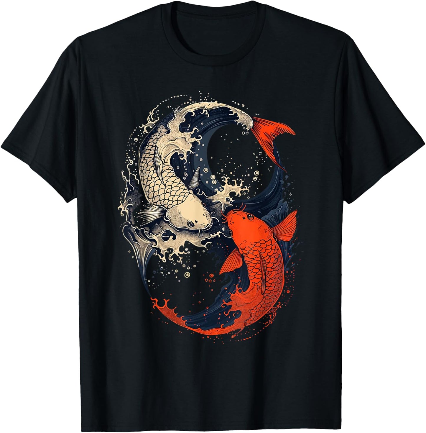 Anime Japanese Koi Fish Yin Yang Art , Small, Black T-Shirt - T-Shirt | Black
