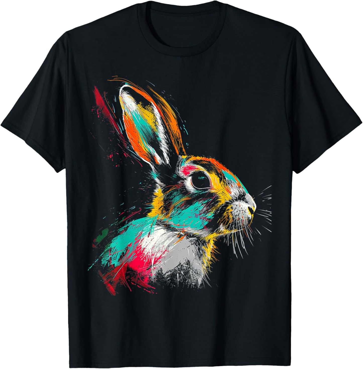 Rabbit Colorful Animal Motif Art Rabbit T-Shirt - T-Shirt | Black