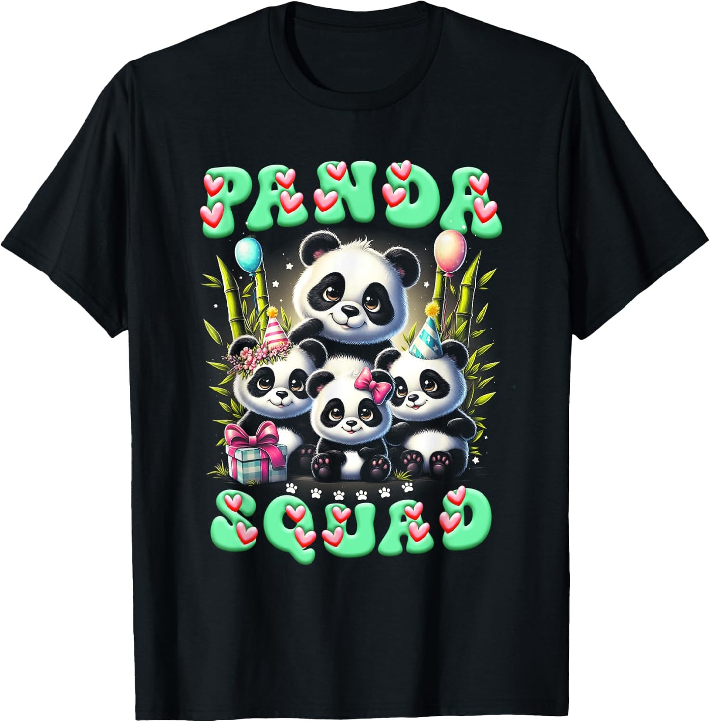 Panda Family Birthday Panda Squad Wildlife Animal Cute T-Shirt - T-Shirt | Black