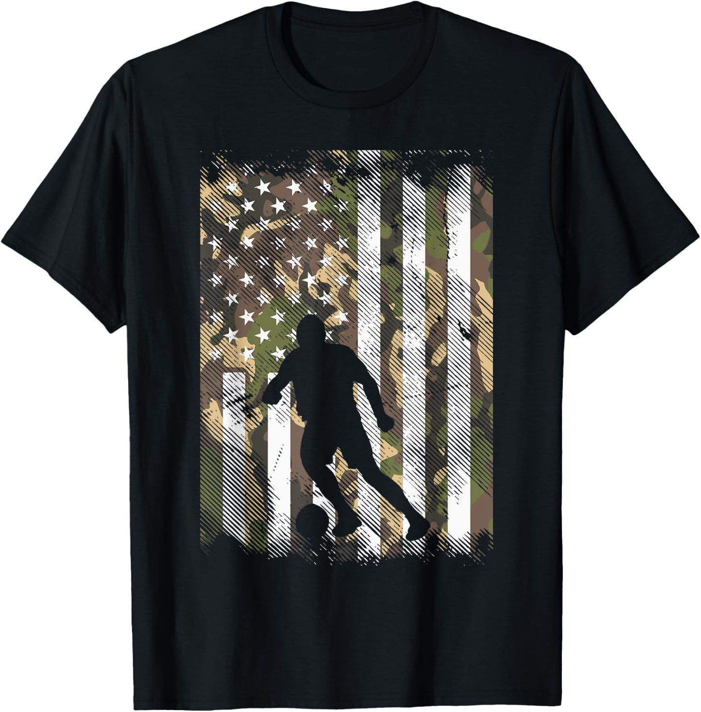 Camo US Flag Soccer Silhouette Vintage Football Patriotic T-Shirt - T-Shirt | Black