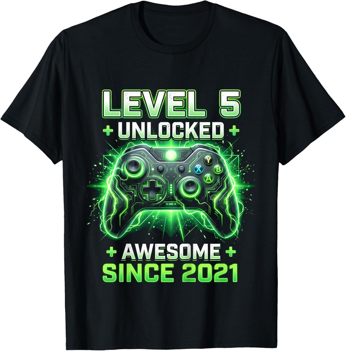 Kids Level 5 Unlocked Awesome Since 2021 5th Birthday Boy Gamer T-Shirt - T-Shirt | Black