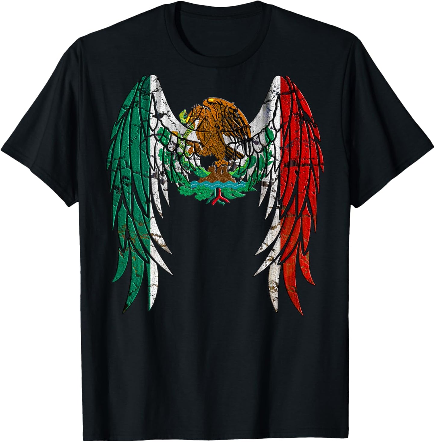 Mexican Flag Distressed Angel Wings T-Shirt - T-Shirt | Black