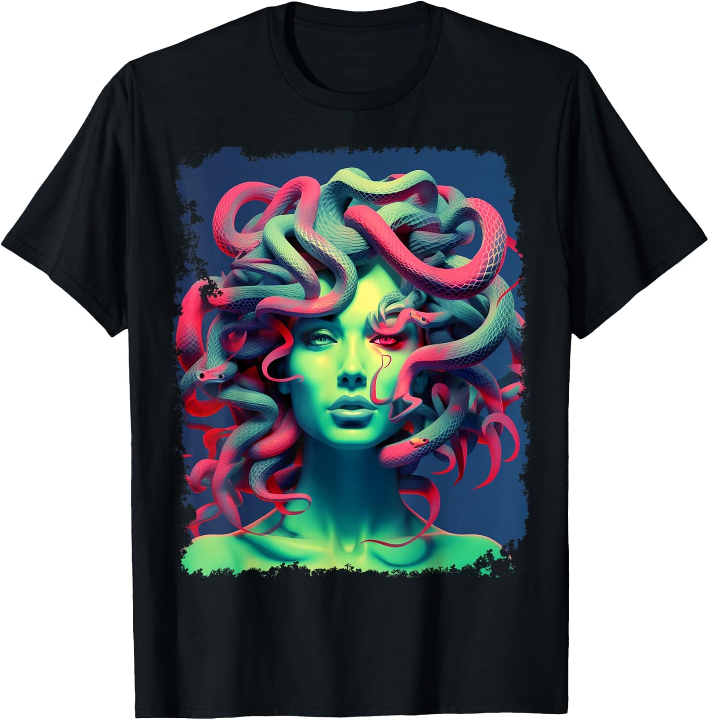 MythoThreads Women's Medusa Graphic - Black, Small, Short Sleeve, Crew Collar, Regular Fit T-Shirt - T-Shirt | Black