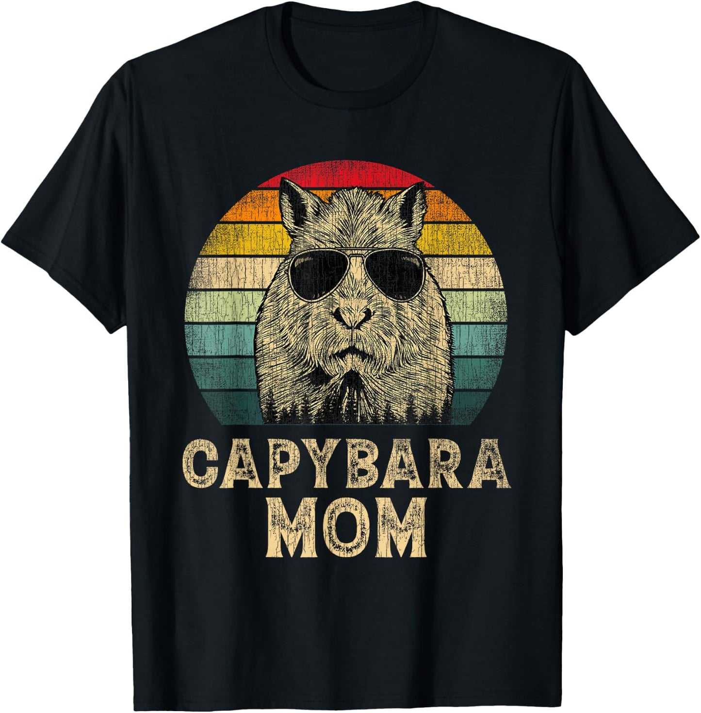Vintage Capybara Mom Capybara Lovers Mommy Mother's Day T-Shirt - T-Shirt | Black