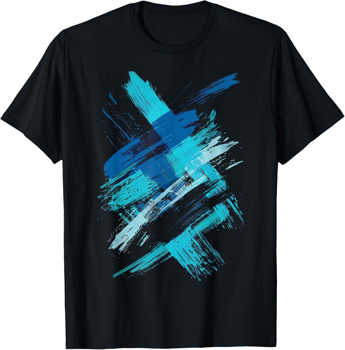 LumaThread Turquoise And Black Brushstroke Graphic , Small T-Shirt - T-Shirt | Black