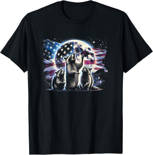 3 Racoon Moon Howling Raccoon Head , Women, Kid T-Shirt - T-Shirt | Black