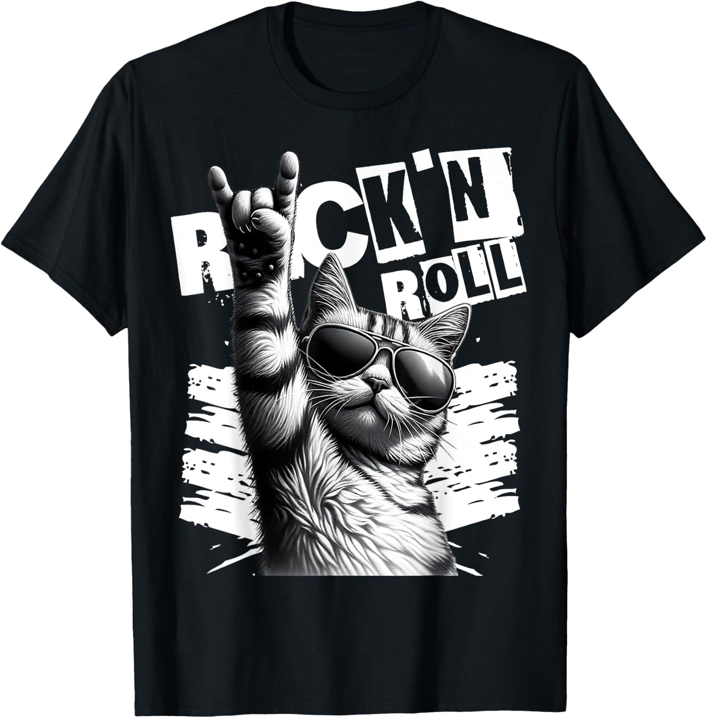 Funny Music Festival Rock cat Rock N Roll T-Shirt - T-Shirt | Black